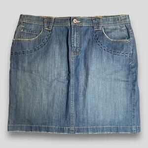 VINTAGE AXCESS BOHO EMBROIDERED WESTERN BOHEMIAN MINI SKIRT BLUE 14